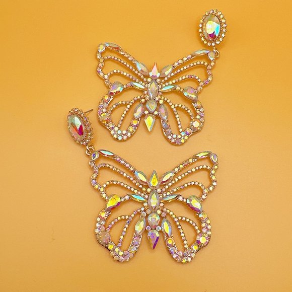 Aurora Borealis Rhinestone Large Butterfly Earring - Picture 10 of 11